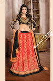 2-1 Salwar And Lehenga Heavy Work Wedding Designer Collection - Orange Shades, Black And Gold Resplendent Unique Designer Wear Salwar Convertible Lehenga / Party Wear / Wedding / Special Occasions / Festivals - Semi Stitched, Blouse - Ready to Stitch - Boutique4India Inc.