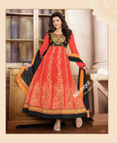 2-1 Salwar And Lehenga Heavy Work Wedding Designer Collection - Orange Shades, Black And Gold Resplendent Unique Designer Wear Salwar Convertible Lehenga / Party Wear / Wedding / Special Occasions / Festivals - Semi Stitched, Blouse - Ready to Stitch - Boutique4India Inc.