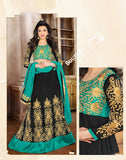 2-1 Salwar And Lehenga Heavy Work Wedding Designer Collection - Turquoise, Black And Golden Resplendent Unique Designer Wear Salwar Convertible Lehenga / Party Wear / Wedding / Special Occasions / Festivals - Semi Stitched, Blouse - Ready to Stitch - Boutique4India Inc.