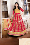 2-1 Salwar And Lehenga Heavy Work Wedding Designer Collection - Golden Pink And Red Resplendent Unique Designer Wear Salwar Convertible Lehenga / Party Wear / Wedding / Special Occasions / Festivals - Semi Stitched, Blouse - Ready to Stitch - Boutique4India Inc.
