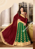 2-1 Salwar And Lehenga Heavy Work Wedding Designer Collection - Elegant Green, Maroon And Golden Resplendent Unique Designer Wear Salwar Convertible Lehenga / Party Wear / Wedding / Special Occasions / Festivals - Semi Stitched, Blouse - Ready to Stitch - Boutique4India Inc.
