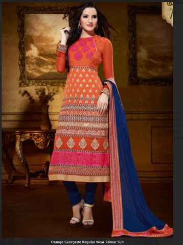 Orange Georgette party Wear Salwar Suit