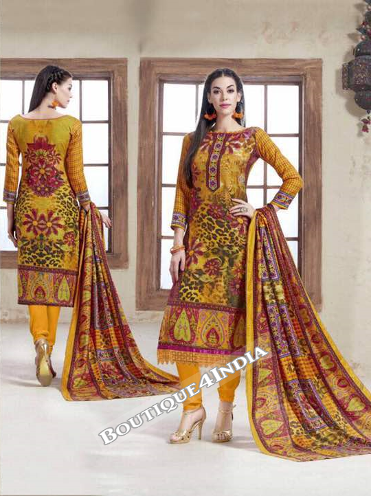 Yellow Printed Pashmina Salwar Suit