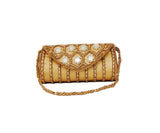 Golden color Dupion Silk Clutch Bag with beads and Stone work - Boutique4India Inc.