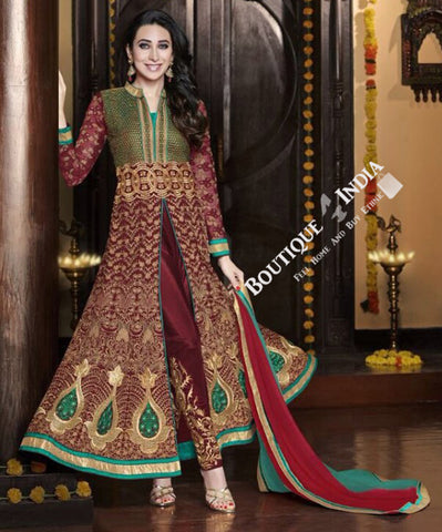 Exquisite Heavy Work Wedding Collection- Ruby Red, Turquoise And Golden Top To Bottom Rich Work Designer Wedding Stunning Collection / Party / Wedding / Festival / Special Occasion - Ready to Stitch - Boutique4India Inc.