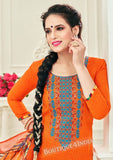 Orange Pashmina self Embroidered Patiala Kameez