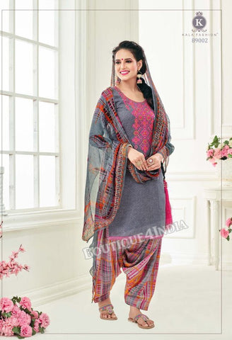 Dolphin color Pashmina self Embroidered Patiala Kameez