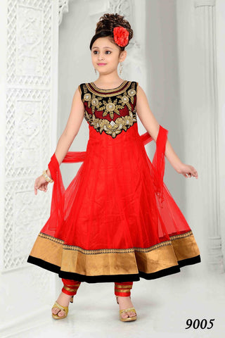 Girl's - Red, Black And Golden Jarri Salwar Suit - Gilr's Party And Wedding Collection Salwar Suits For Special Occasions - Boutique4India Inc.