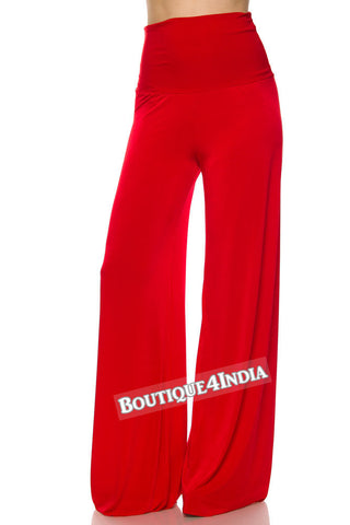 Solid Red Plus size Modal High Waist Palazzo Pant