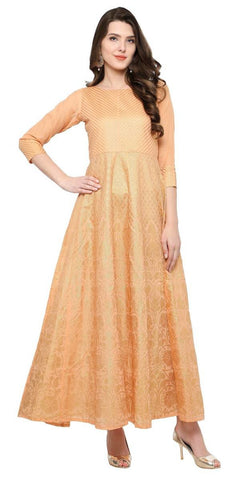 Orange Polyester Anarkali Foil Print Kurti