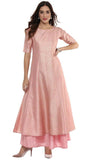 Pink Silk Anarkali Foil Print Kurti