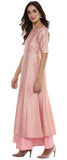 Pink Silk Anarkali Foil Print Kurti