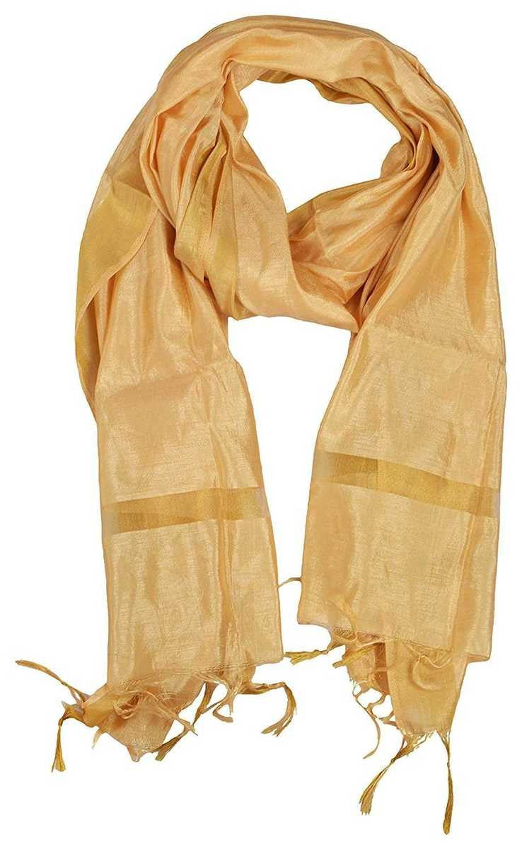 Golden Banarasi Silk Hand Block Printed Dupatta