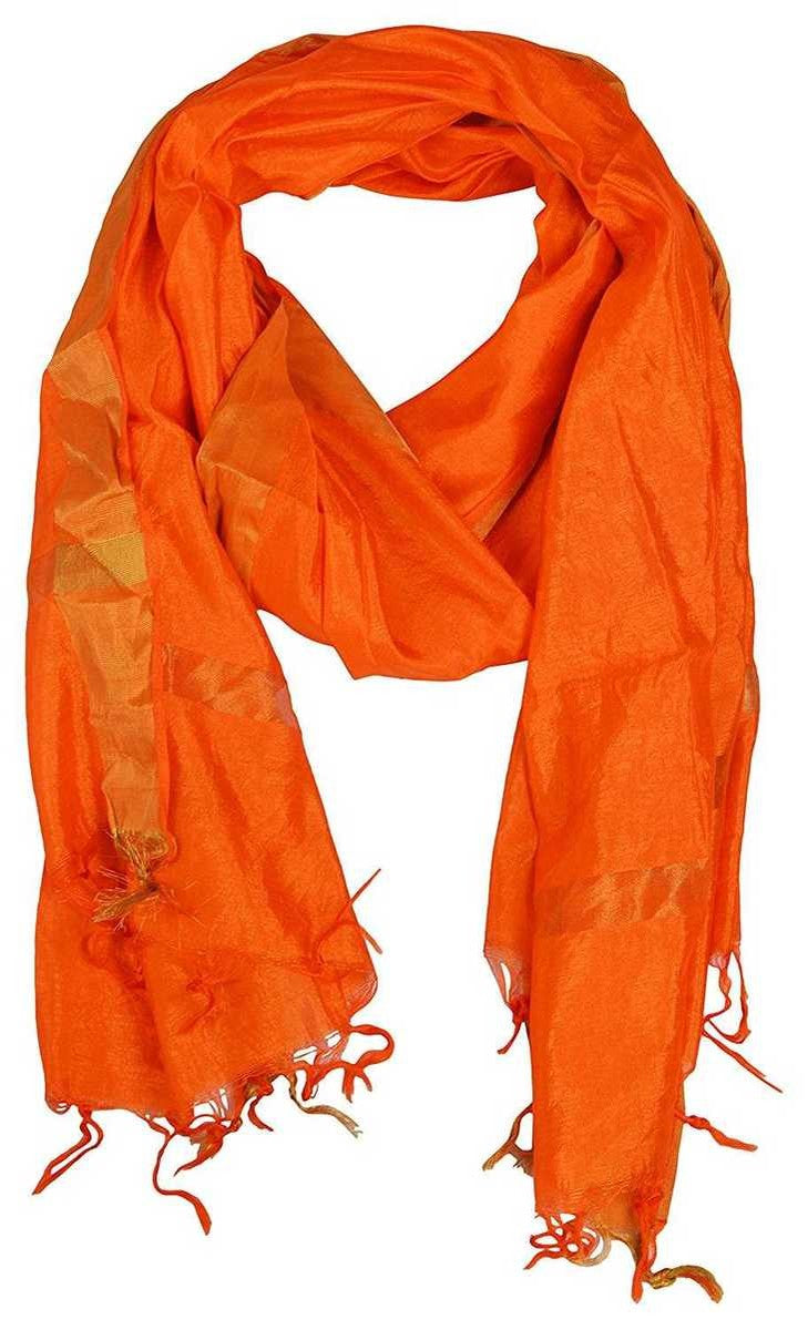 Orange Banarasi Silk Hand Block Printed Dupatta