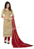 Beige and Maroon Color Chanderi Embroidered Straight Cut Salwar Suit