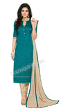 Silky Teal Color Chanderi Embroidered Straight Cut Salwar Suit