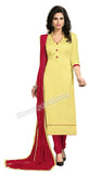 Yellow and maroon Color Chanderi Embroidered Straight Cut Salwar Suit