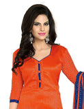 Orange and Blue Color Chanderi Embroidered Straight Cut Salwar Suit