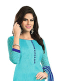 Shades of Blue Color Chanderi Embroidered Straight Cut Salwar Suit
