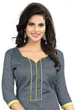 Dark grey and yellow Color Chanderi Embroidered Straight Cut Salwar Suit