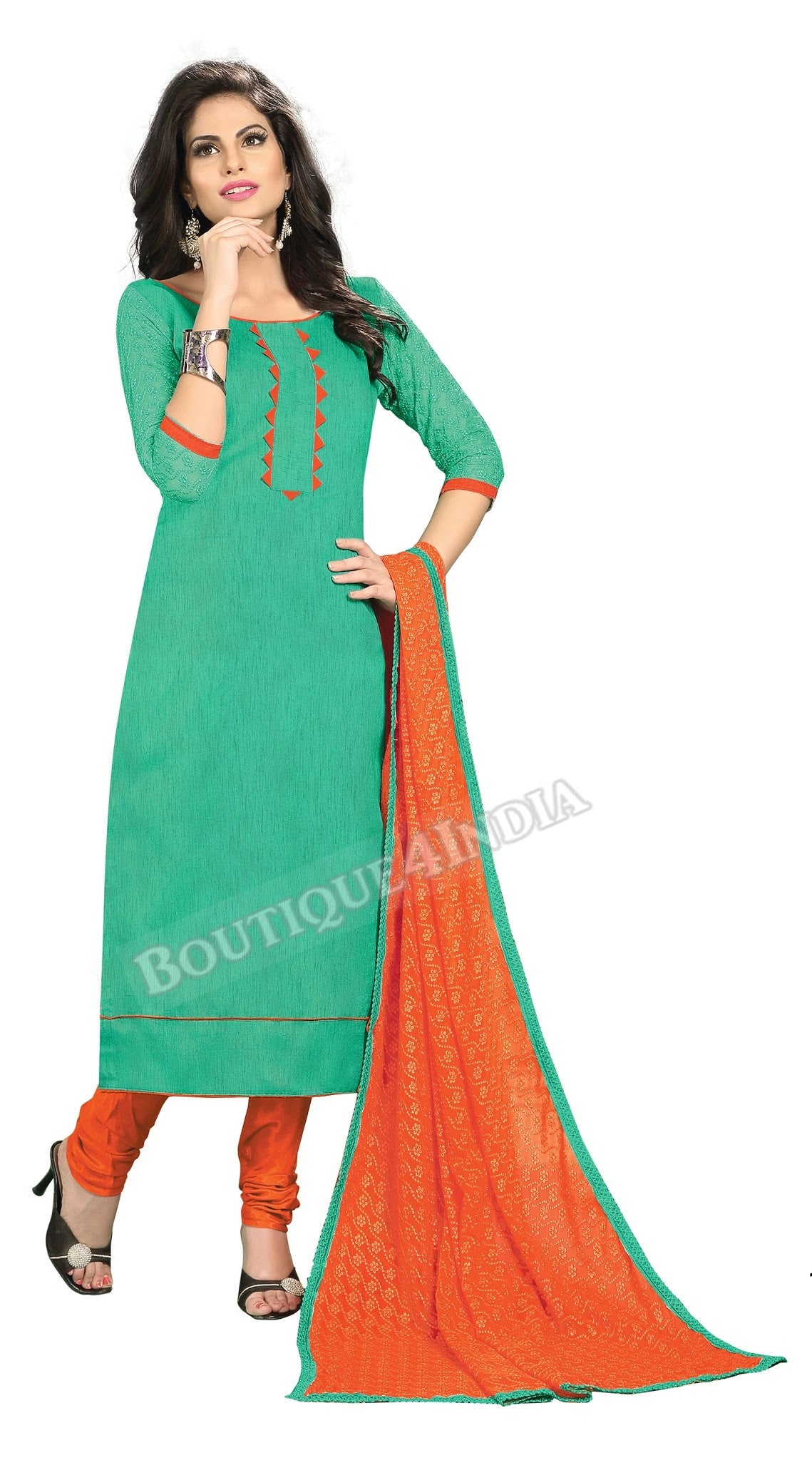 Emarald Color Chanderi Embroidered Straight Cut Salwar Suit