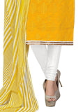 Yellow white Embroidered Color Chanderi Straight Cut Salwar Suit