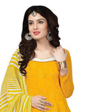 Yellow white Embroidered Color Chanderi Straight Cut Salwar Suit