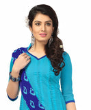 Blue Shades printed Chanderi Embroidered Straight Cut Salwar Suit