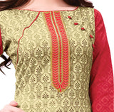 Beige Embroidered Patch worked Cotton Straight Cut Salwar Suit
