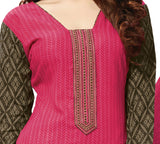 Pink Embroidered Patch worked Cotton Straight Cut Salwar Suit