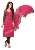 Pink Embroidered Patch worked Cotton Straight Cut Salwar Suit