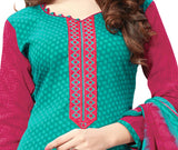 Turquoise Embroidered Patch worked Cotton Straight Cut Salwar Suit