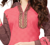 Light pink Embroidered Patch worked Cotton Straight Cut Salwar Suit