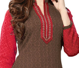 Brown Embroidered Patch worked Cotton Straight Cut Salwar Suit