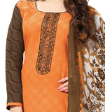 Orange Embroidered Patch worked Cotton Straight Cut Salwar Suit