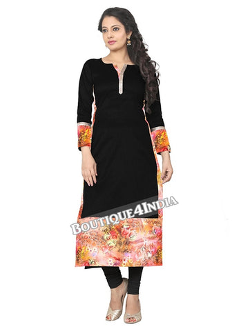 Black and orange Crepe Casual wear Printed Kurti
