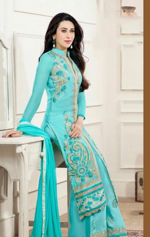 Salwar - Heavy Work Designer Wedding Collection - Breezy Blue And Golden Grand And Graceful Heavy Embroidery And Lace Work Unique Collection For Party / Wedding / Festival / Special Occasion - Boutique4India Inc.