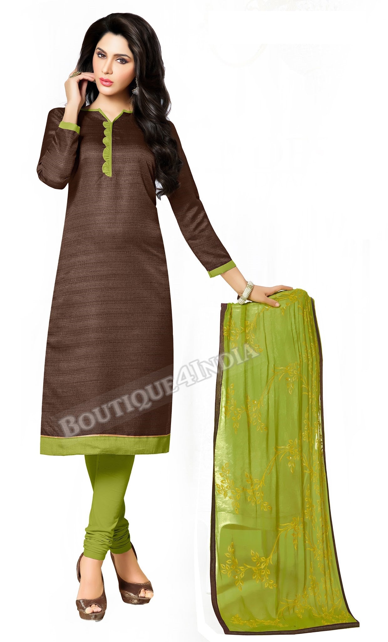 Chocolate Color Bhagalpuri style Straight Cut Salwar Suit
