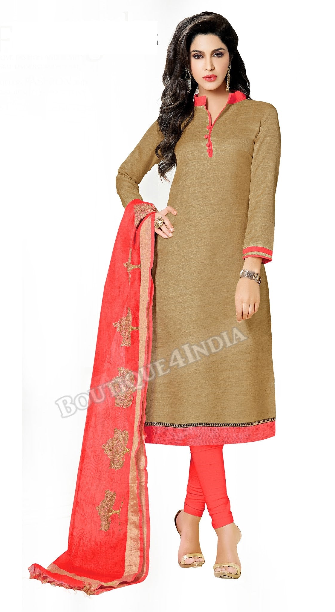 Light brown Color Bhagalpuri style Straight Cut Salwar Suit
