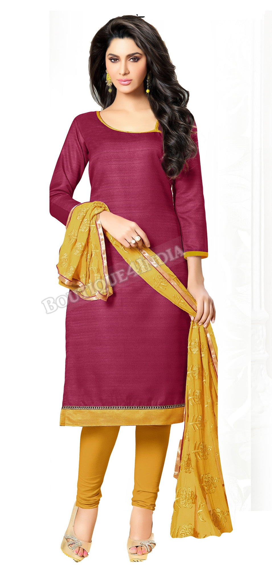 Purple and mustard Color Bhagalpuri style Straight Cut Salwar Suit