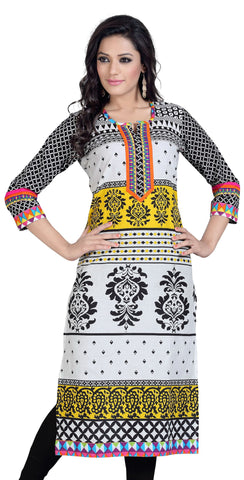 Beautiful long tunic in Yellow, White, Black and Orange Color - Boutique4India Inc.