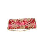 Red color Dupion Silk Clutch Bag with beads and Stone work