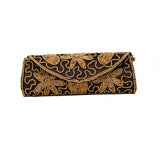 Black color Dupion Silk Clutch Bag with beads and Stone work - Boutique4India Inc.