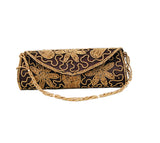 Black color Dupion Silk Clutch Bag with beads and Stone work - Boutique4India Inc.