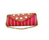 Pink color Dupion Silk Clutch Bag with beads and Stone work