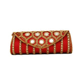 Maroon color Dupion Silk Clutch Bag with beads and Stone work - Boutique4India Inc.