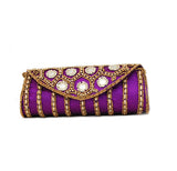 Purple color Dupion Silk Clutch Bag with beads and Stone work