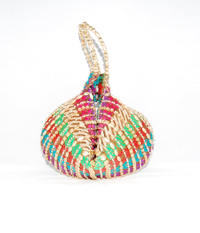 Multicolor Wristlet Brocade Beaded Bangle Bag Clutches - Boutique4India Inc.