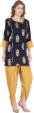 Blue Rayon Straight Printed Kurti With Dhoti