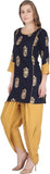 Blue Rayon Straight Printed Kurti With Dhoti